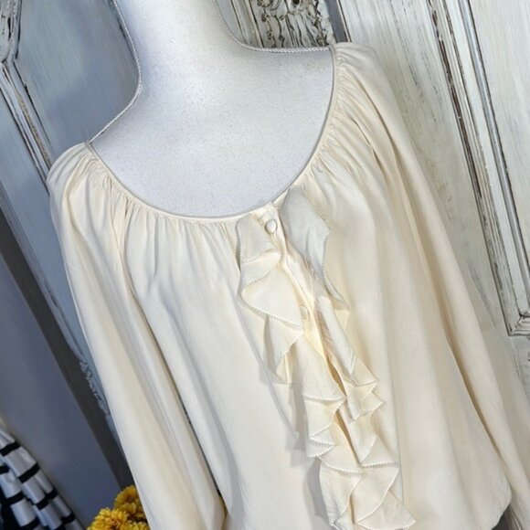 Karen Kane 100% Silk Elegant Cream Ruffle Long Sleeve Blouse - Picture 2 of 9